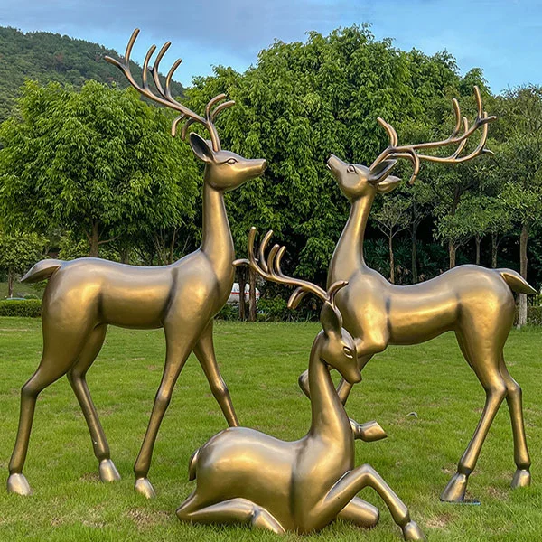 Fiberglass imitated copper sika deer animal garden landscape decoration sculpture