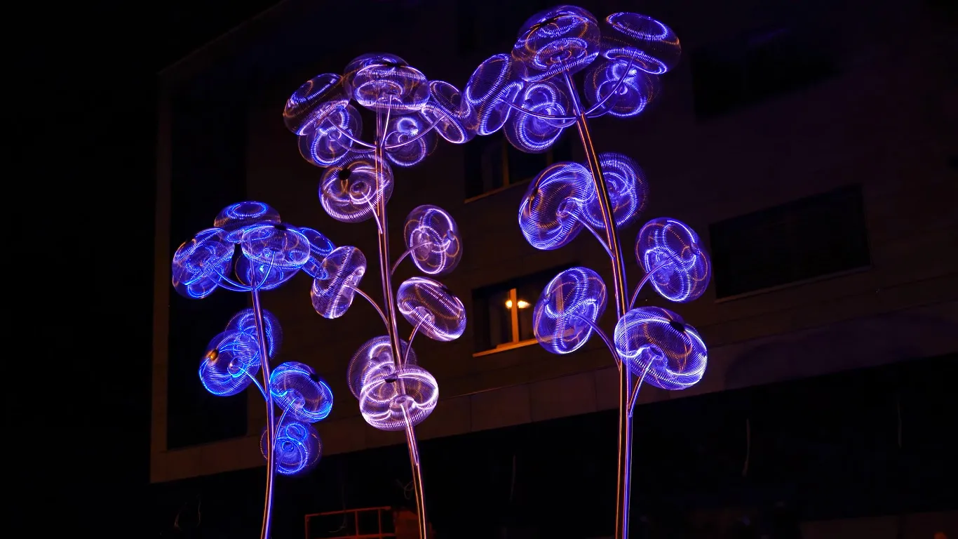 Landscape bubble tree sculpture at night