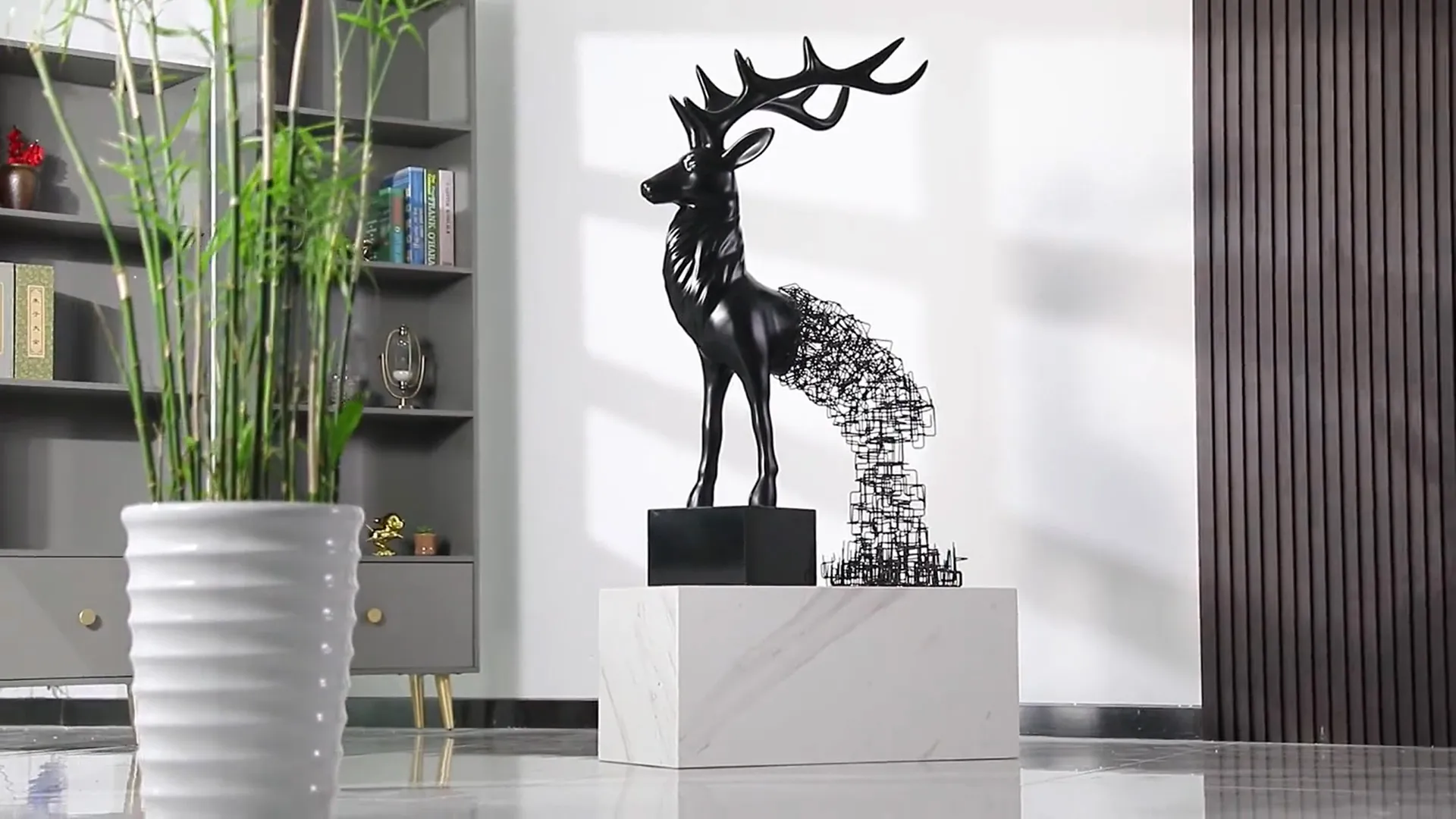 Black hotel lobby metal elk fiberglass sculpture