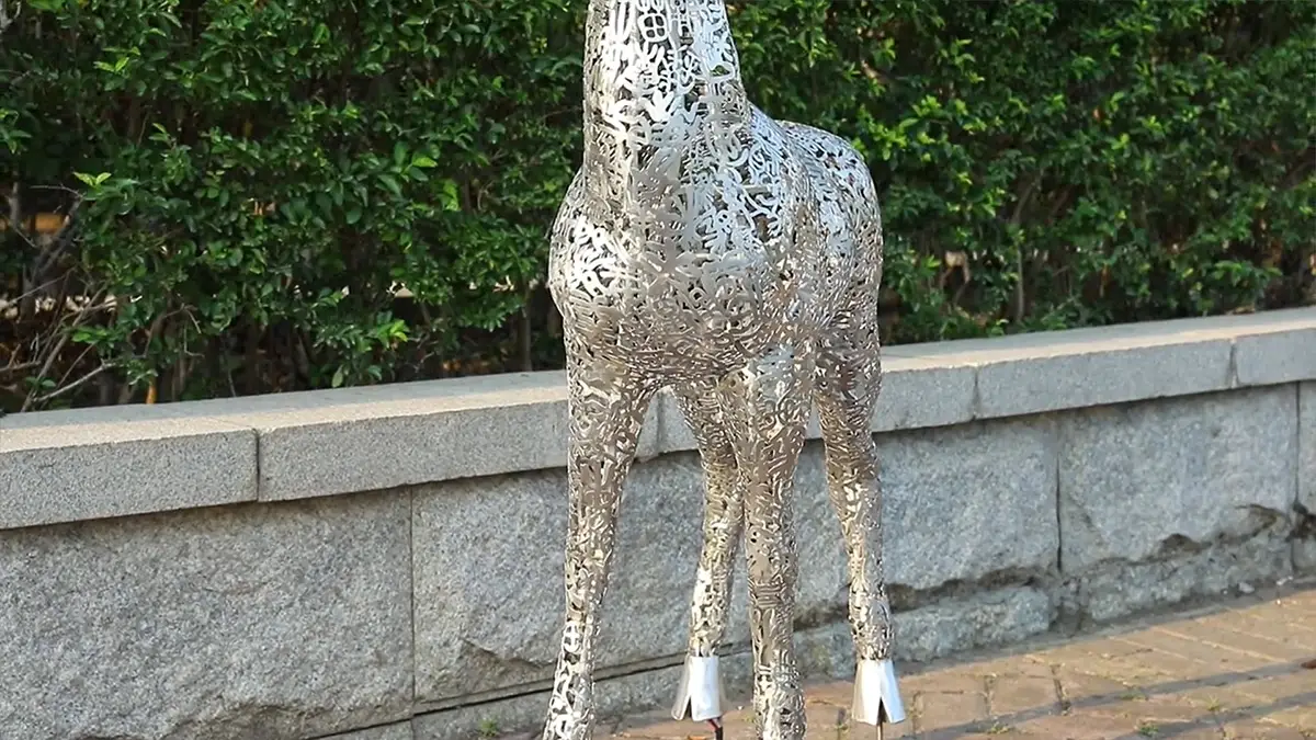 hollow texture of the steel metal deer sculpture