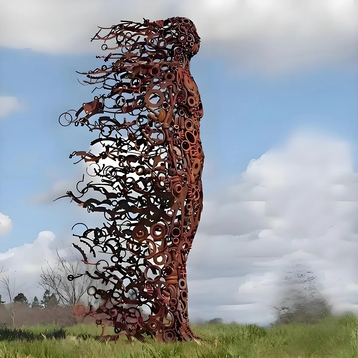 Large abstract corten steel figure statue